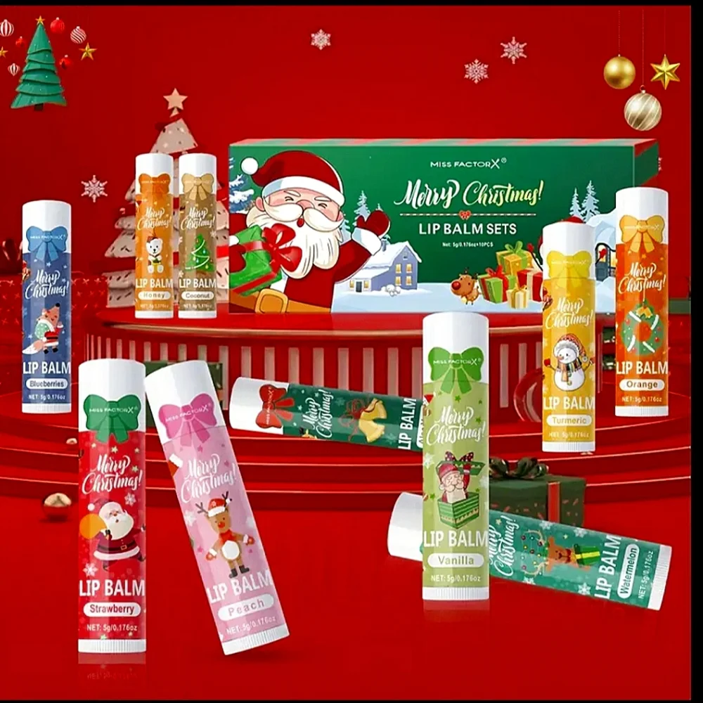 🆕️LAST 1🎅10 FESTIVE LIP BALM CHRISTMAS GIFT BOXED -  MULTI~FLAVOR COLLECTION